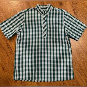 Vintage Palaka Hawaii Shirt Hawaiian Green plaid Aloha 100% Authentic
